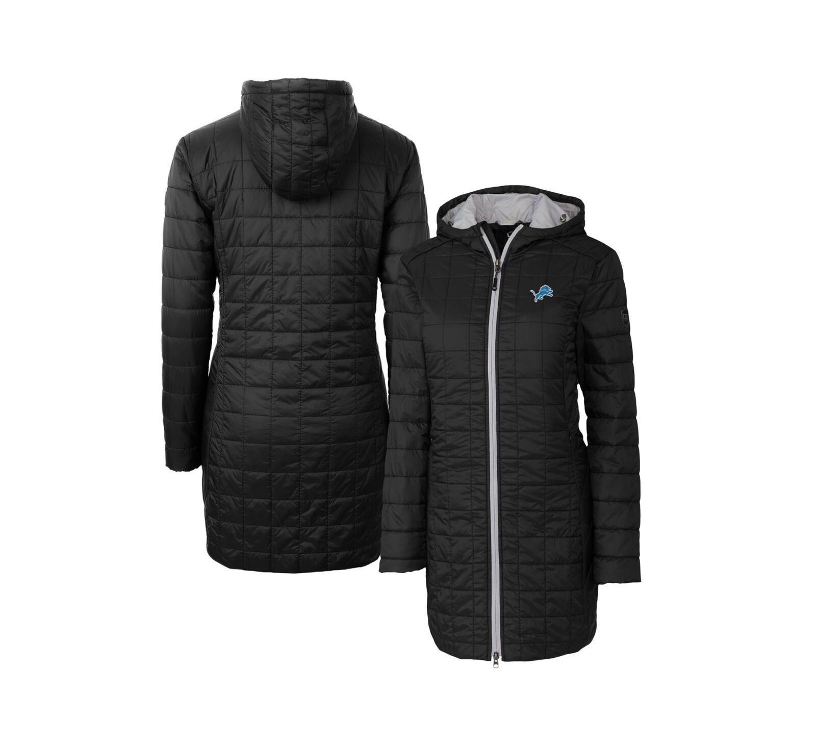 Cutter & Buck Women's Black Detroit Lions Rainier PrimaLoft Hooded Long Lightweight Coat
