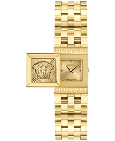 Женские наручные часы Versace Swiss Reveal Square Gold Ion Plated Bracelet 18x25mm