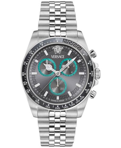Мужские часы Versace Swiss Chronograph Greca Wave из нержавеющей стали 43mm