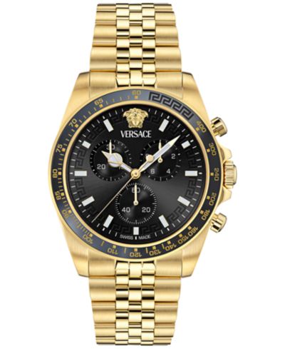 Versace Men's Swiss Chronograph Greca Chrono Wave Gold Ion Plated Bracelet Watch 43mm
