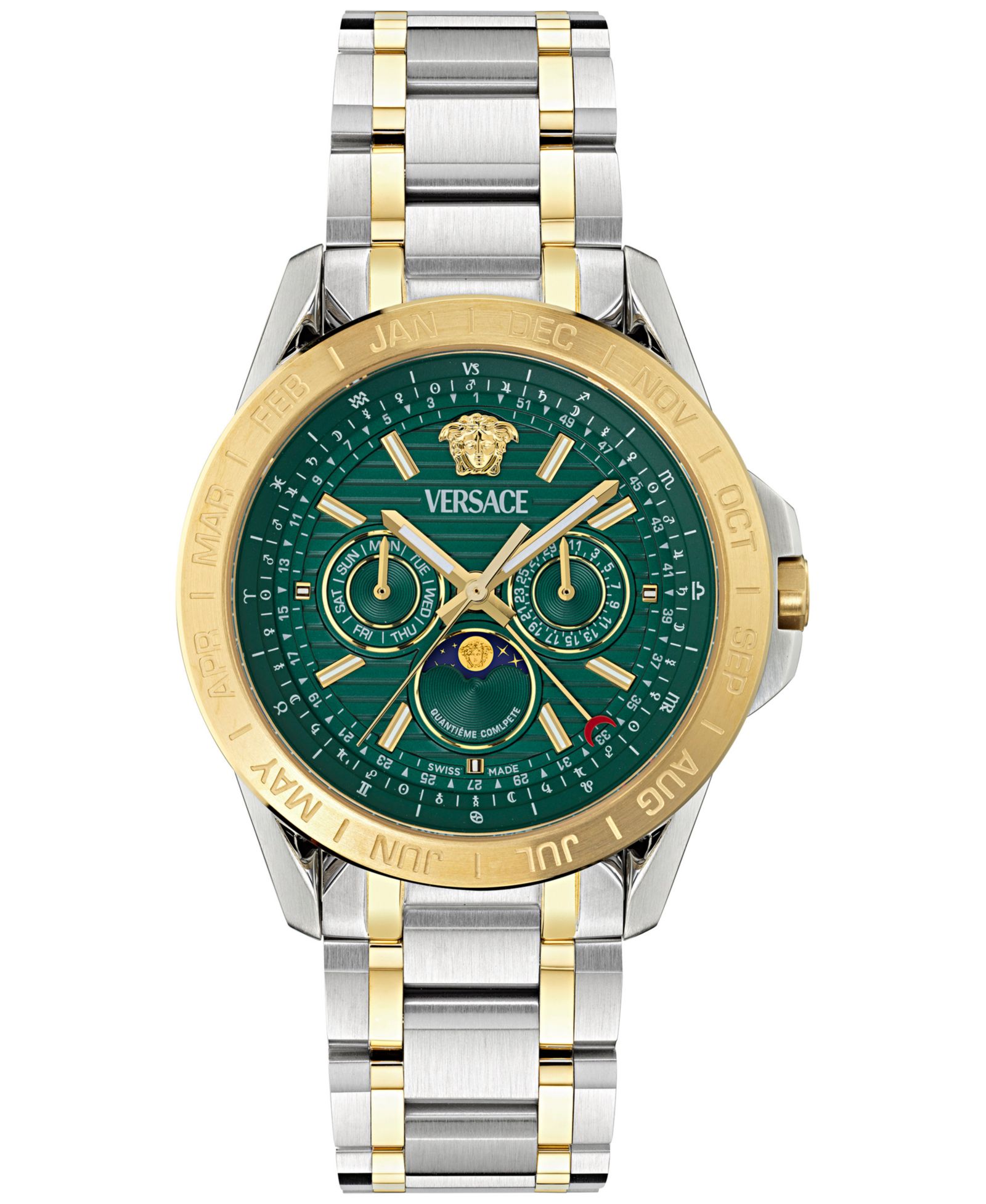 Мужские часы Versace Swiss V-Galaxy Moonphase Two-Tone Stainless Steel Bracelet 43mm