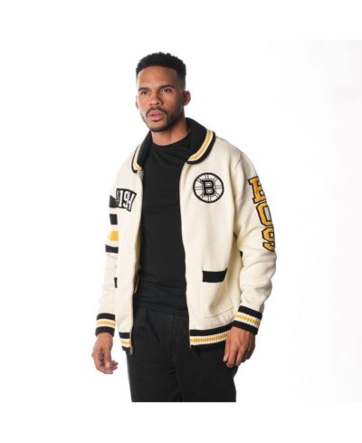 The Wild Collective Мужской и женский джемпер с молнией Jacquard, кремовый цвет, Boston Bruins
