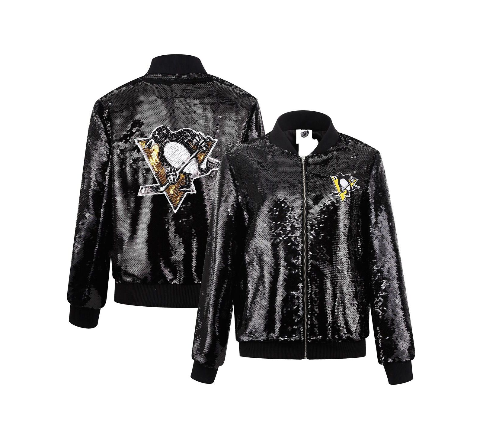 Женская куртка Cuce Pittsburgh Penguins с пайетками и полной молнией черная