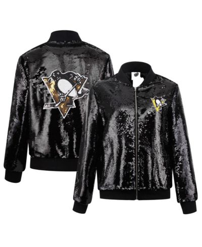Женская куртка Cuce Pittsburgh Penguins с пайетками и полной молнией черная