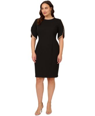 Adrianna Papell Plus Imitation Pearl-Trim Crepe Sheath Dress