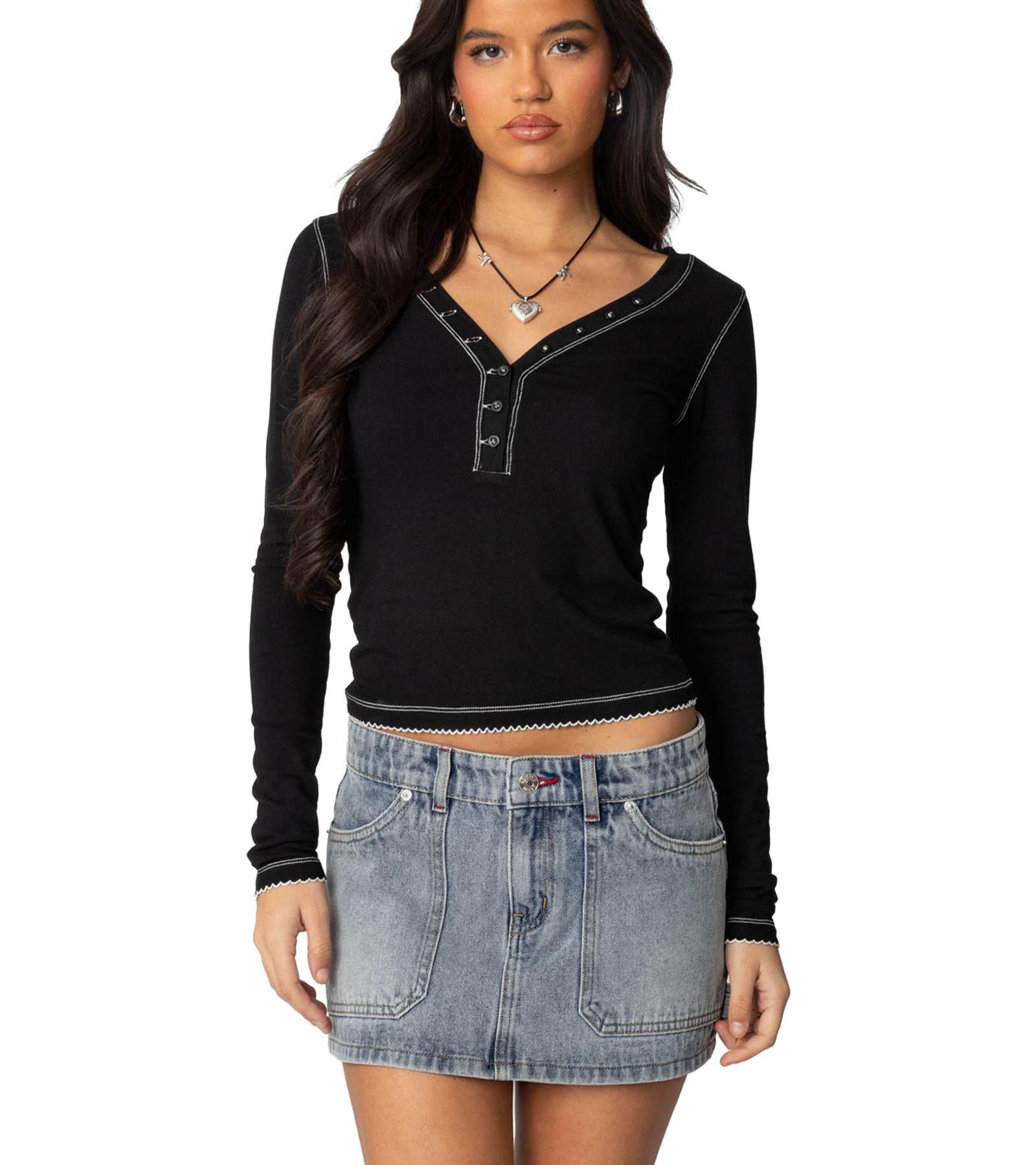 Женский топ Edikted Yael Contrast Stitch Henley