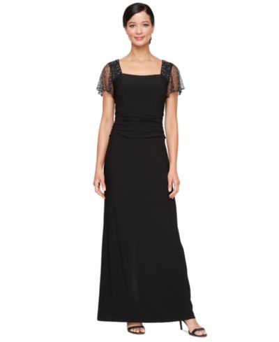 Платье SL Fashions Petite Beaded Flutter-Sleeve Ruched