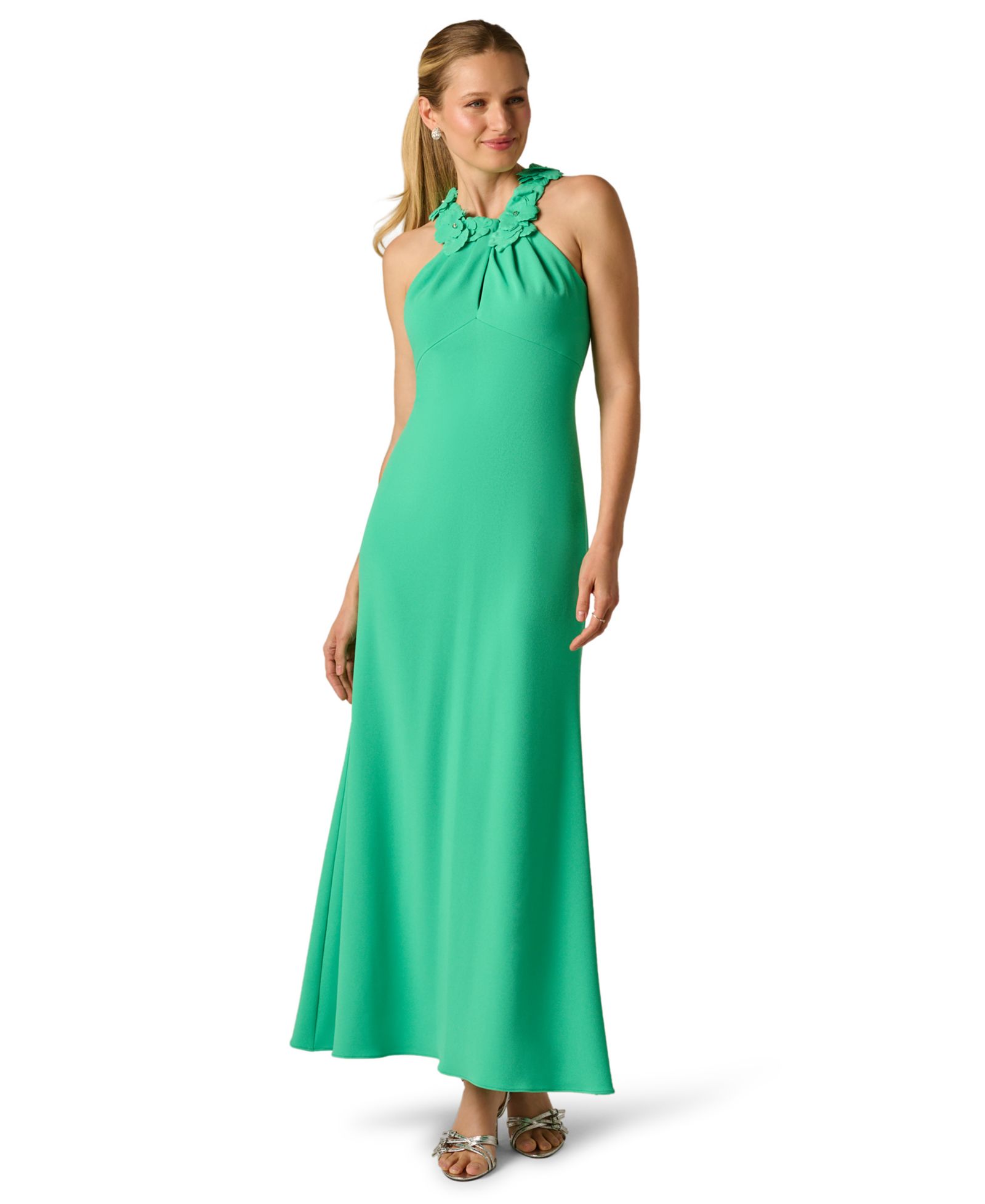 Adrianna Papell Petite Embellished Rosette Halter Gown