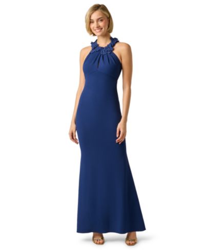 Adrianna Papell Petite Embellished Rosette Halter Gown
