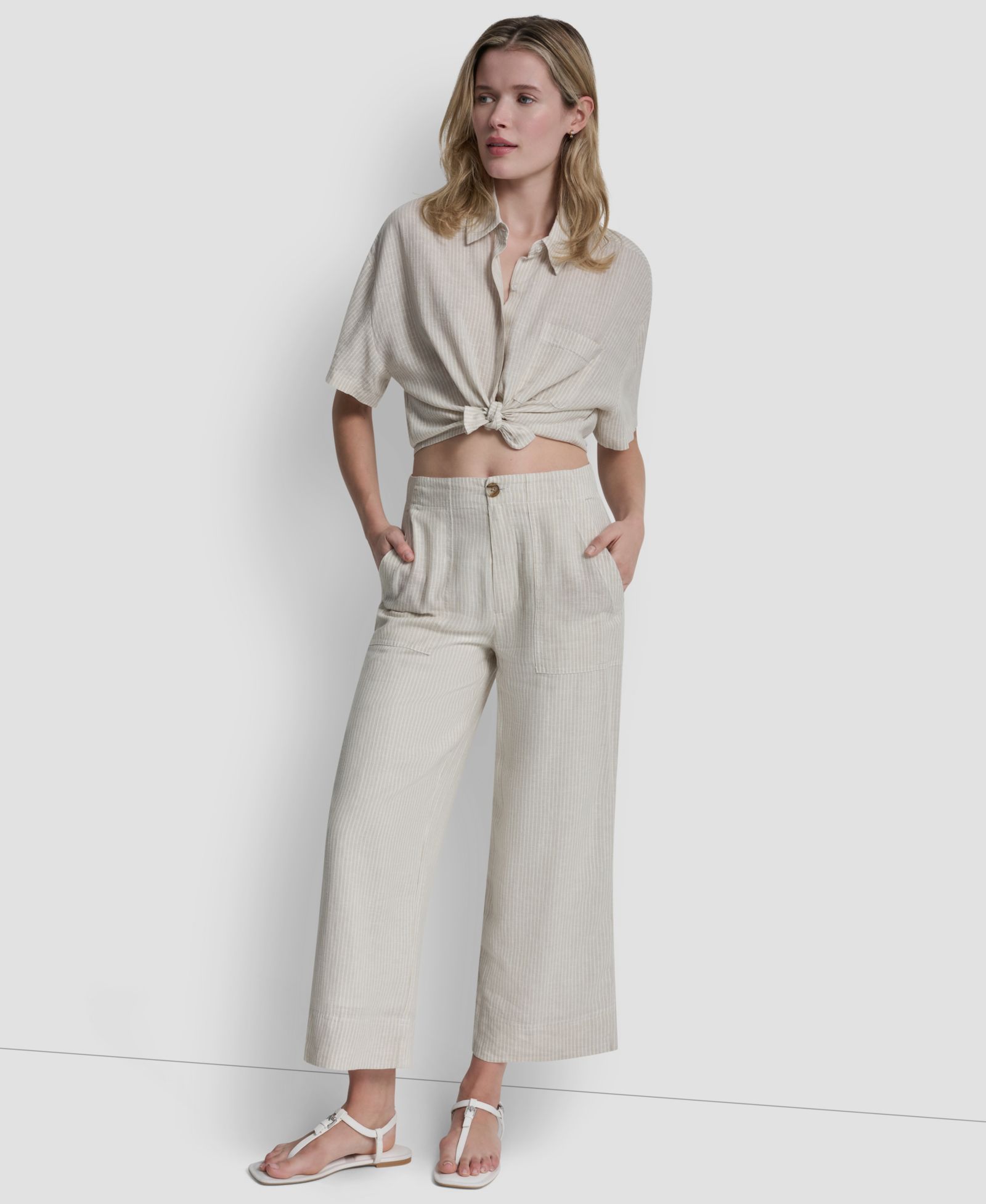 DKNY Jeans Women's Cropped Wide-Leg Linen-Blend Pants