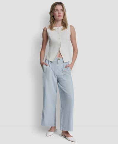 DKNY Jeans Women's Cropped Wide-Leg Linen-Blend Pants