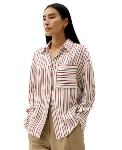LILYSILK Women's Oversized Striped Silk-Twill Shirt