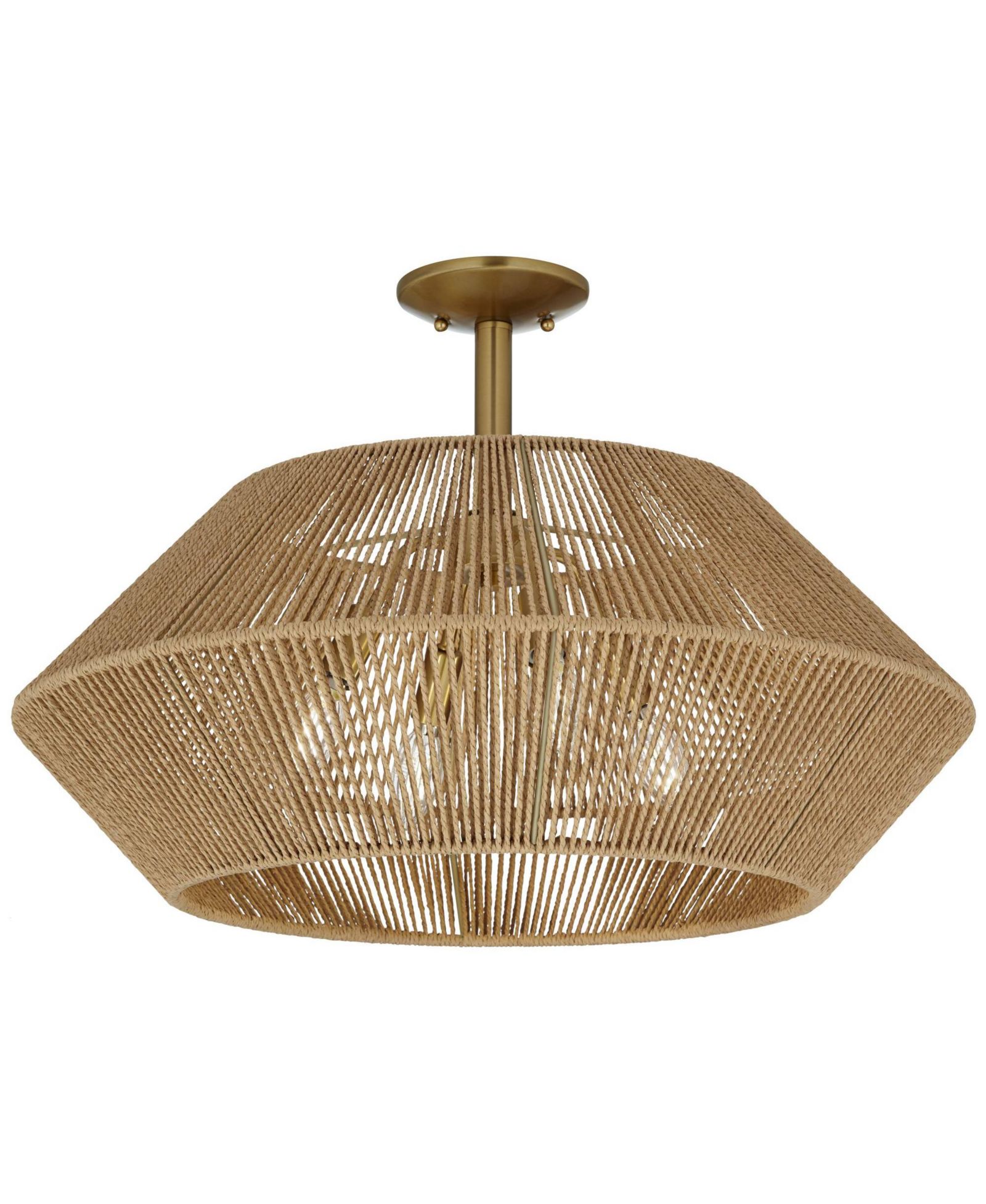 Possini Euro Design Pedro 24" Modern Coastal 4-Light Semi Flush-Mount Ceiling Light Fixture Kitchen Foyer Brass Finish Rattan