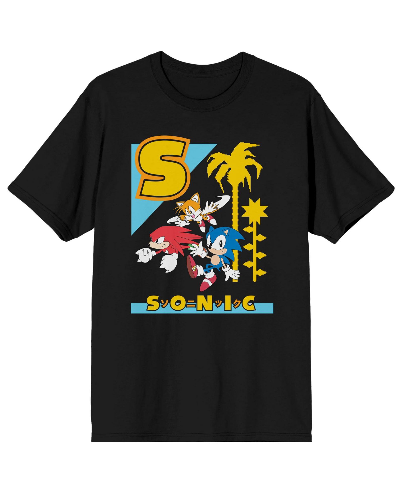 Sonic the Hedgehog Мужская футболка с принтом Classic S Color Art Crew Neck Short Sleeve Black