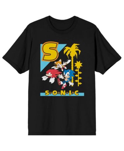 Sonic the Hedgehog Мужская футболка с принтом Classic S Color Art Crew Neck Short Sleeve Black