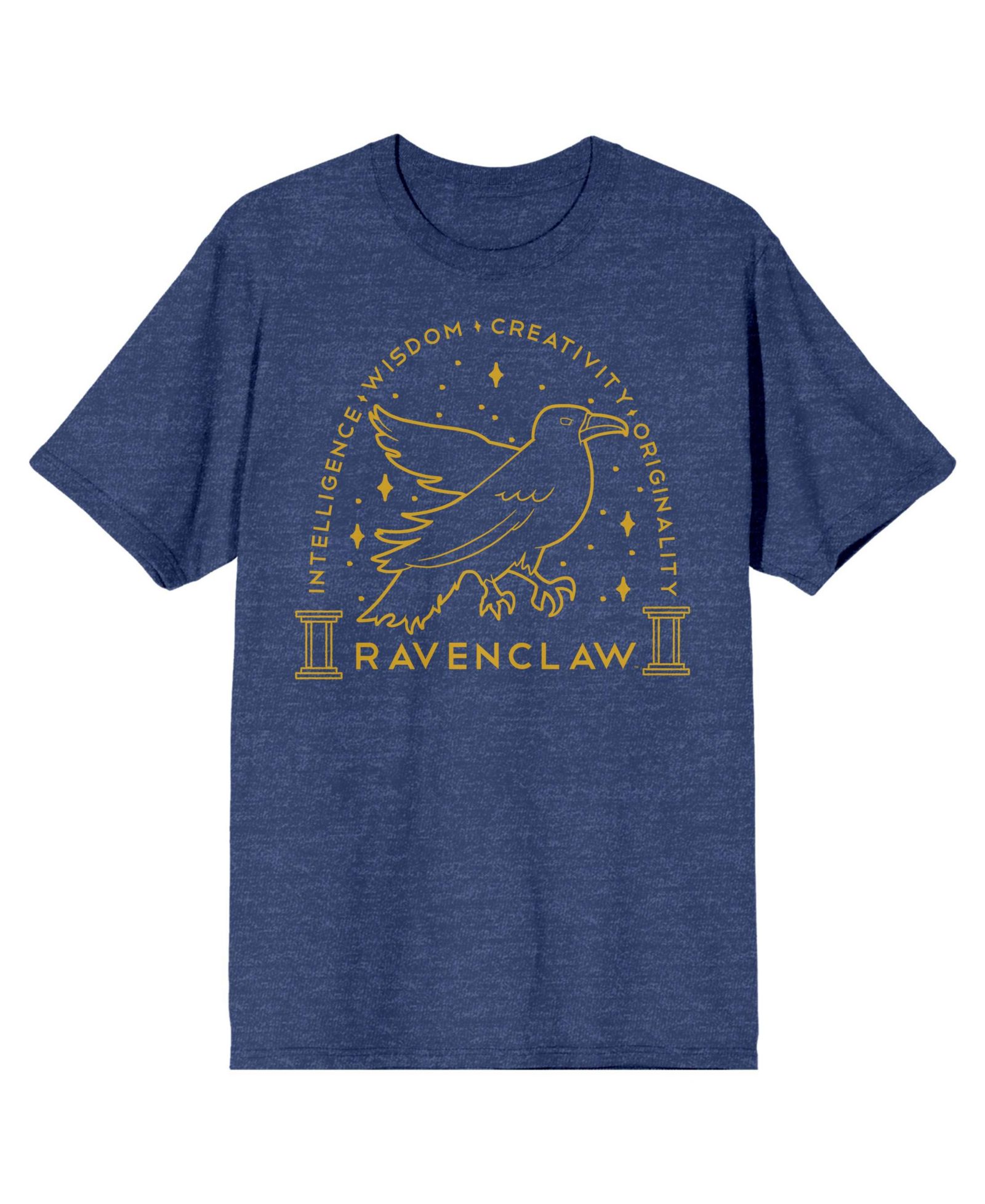 Harry Potter Men's Ravenclaw Crest Gold Line Art Navy Heather T-shirt-XXL