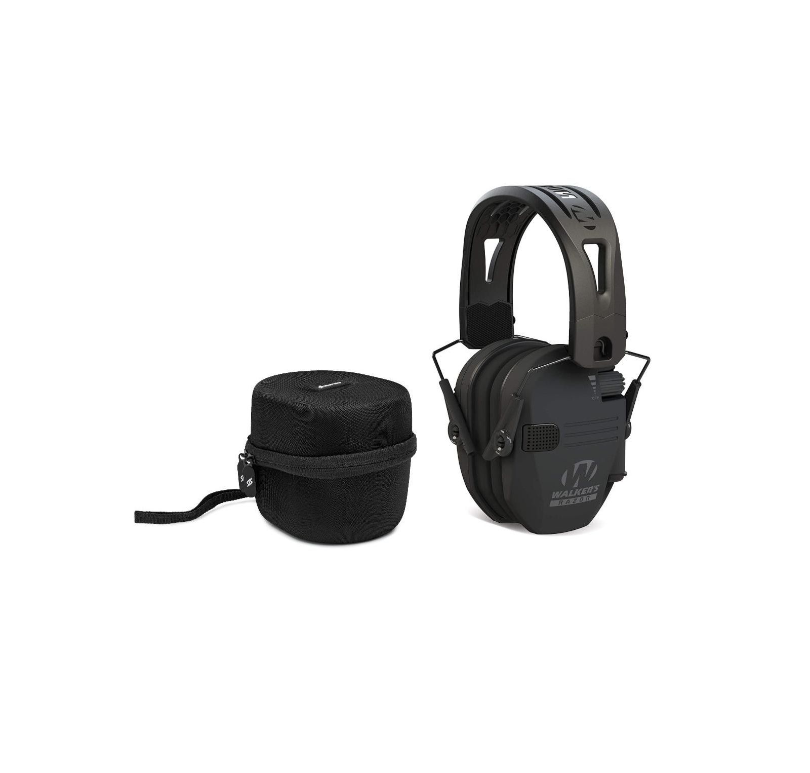 Защитные наушники Walkers Razor Tacti-Grip с резиновой повязкой (Black) и защитным кейсом