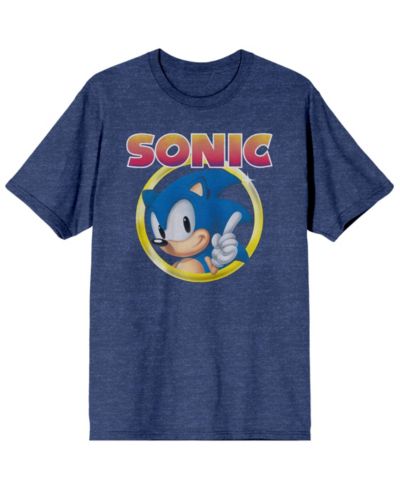 Sonic The Hedgehog Men's Classic Character and Title Navy Blue Graphic