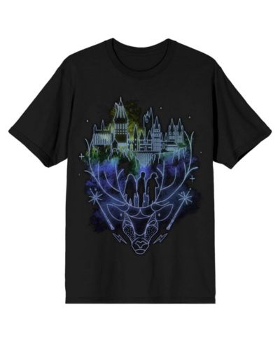 Harry Potter Men's Hogwarts Patronus Line Art Black T-shirt-Medium