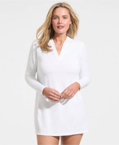 Lands' End Plus Size SunShade UPF 50 Hooded Mini Swim Swim Cover-Up Dress