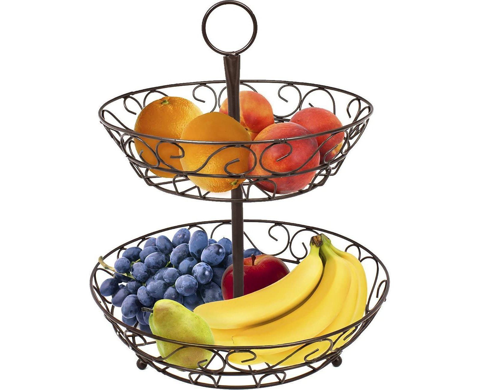 Sorbus 2-Tier Metal Countertop Fruit Basket & Bowl Stand - Stylish Storage for Kitchen & Dining - Bronze