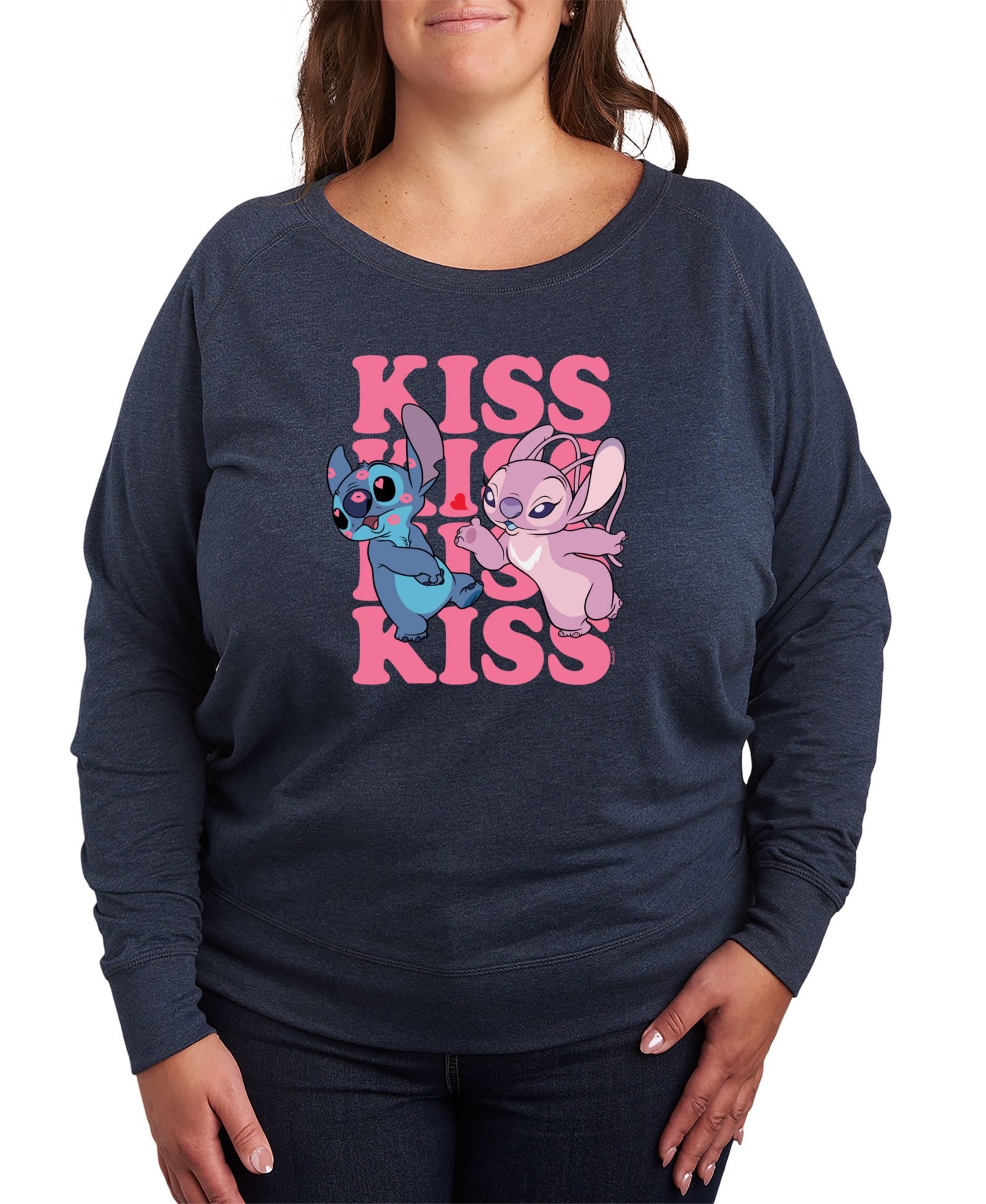 Hybrid Apparel Женская футболка Plus Size Stitch Valentines Day Kiss Kiss Kiss Crew Neck