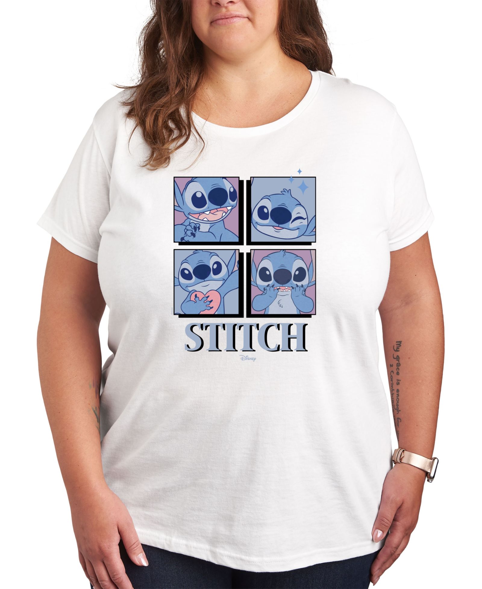 Hybrid Apparel Trendy Plus Size Lilo and Stitch Core Graphic Crew Neck футболка