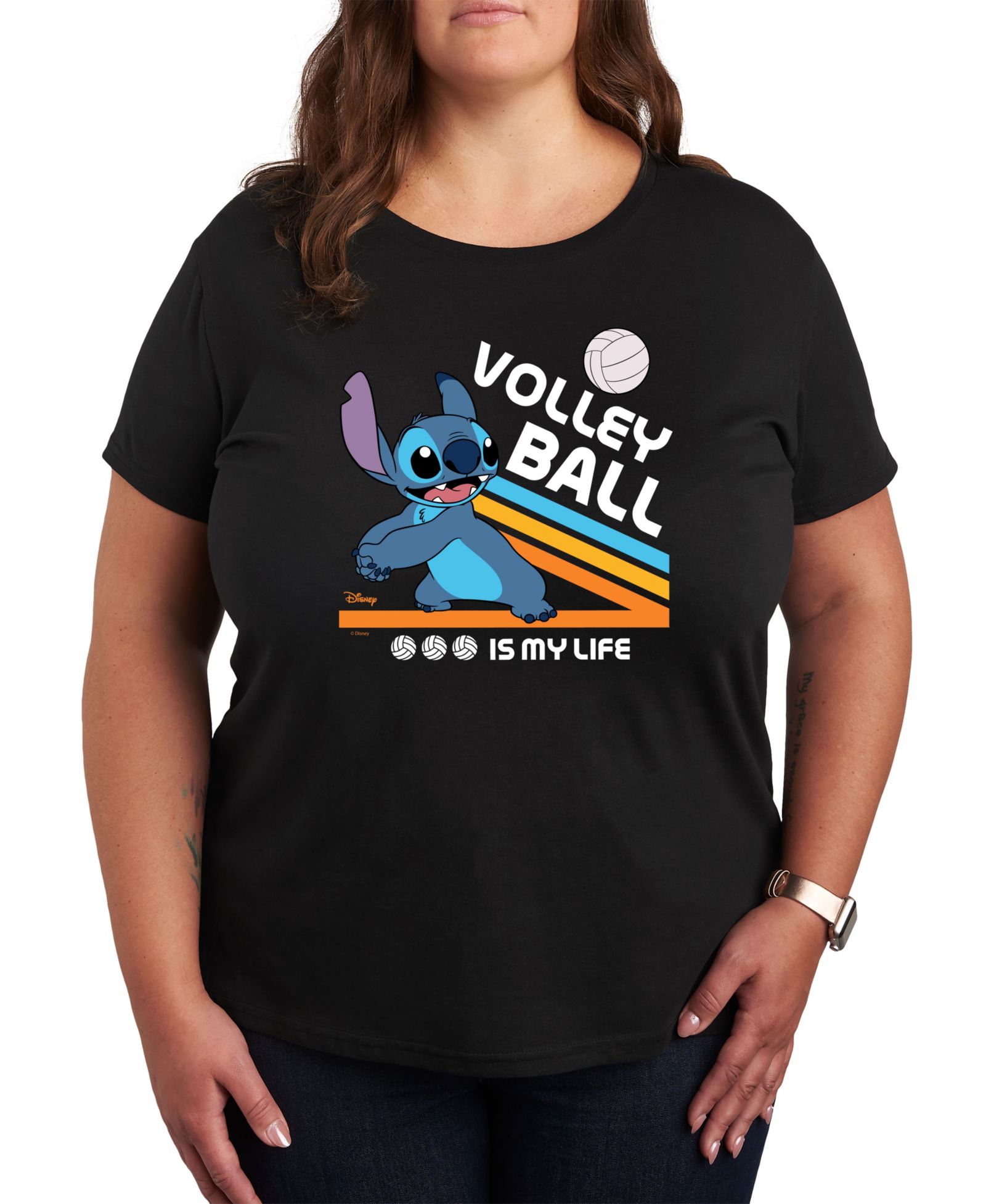 Футболка Hybrid Apparel Trendy Plus Size Lilo and Stitch Sports Graphic Crew Neck