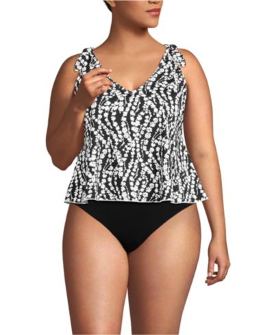 Lands' End Plus Size Tie Shoulder Flutter Tankini Top