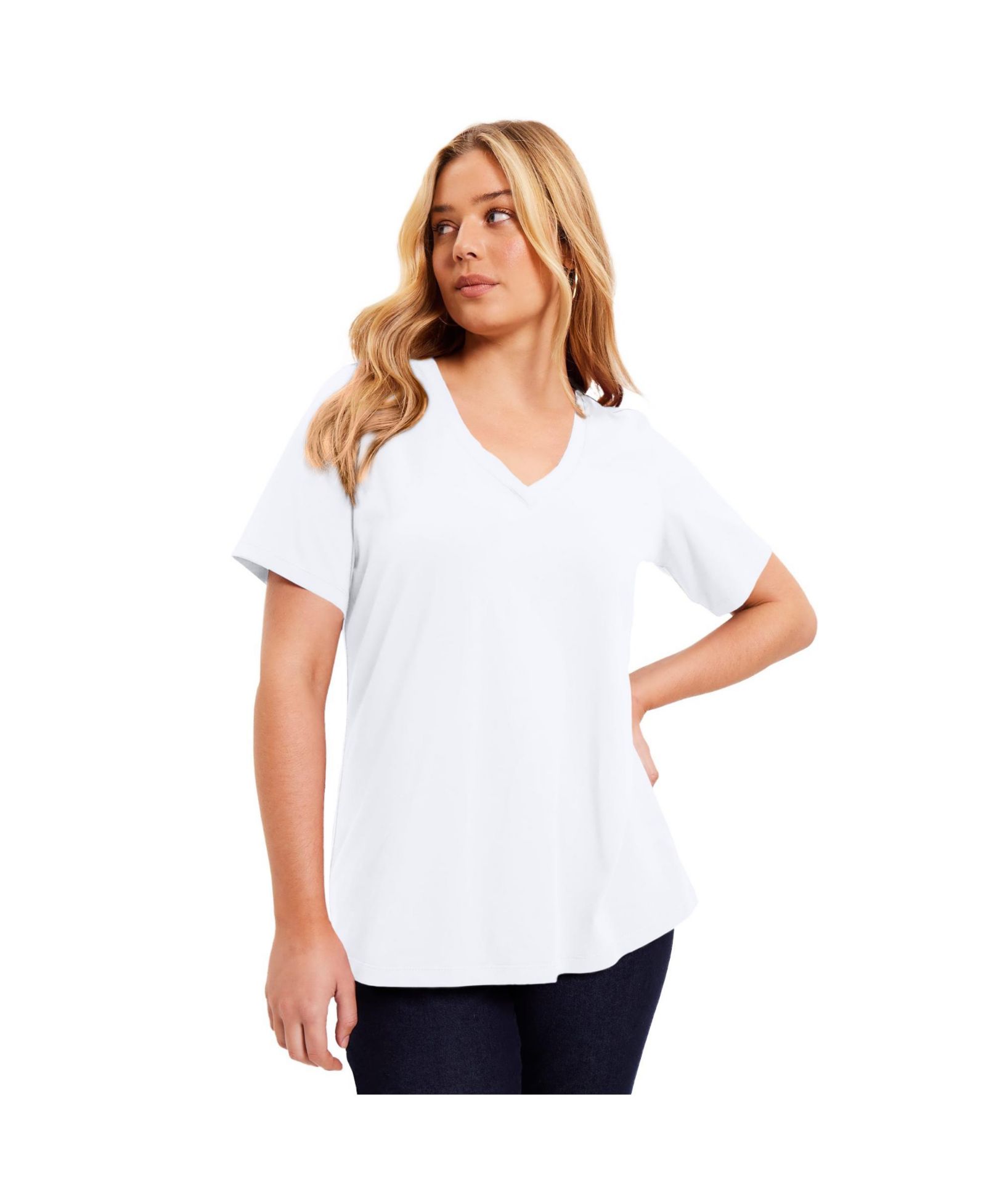 June & Vie Women's June and Vie Short-Sleeve V-Neck One + Only Tee