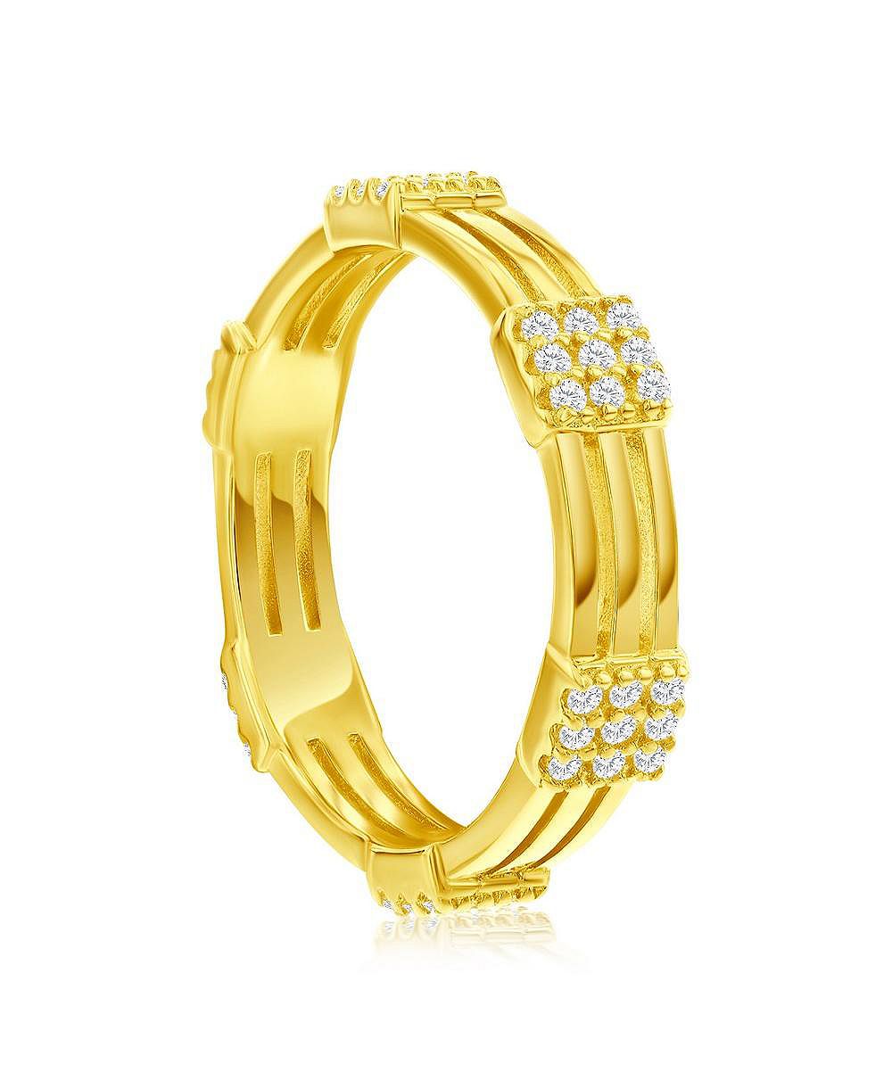 Sterling Silver, Gold Plated Triple Row Square CZ Eternity Ring