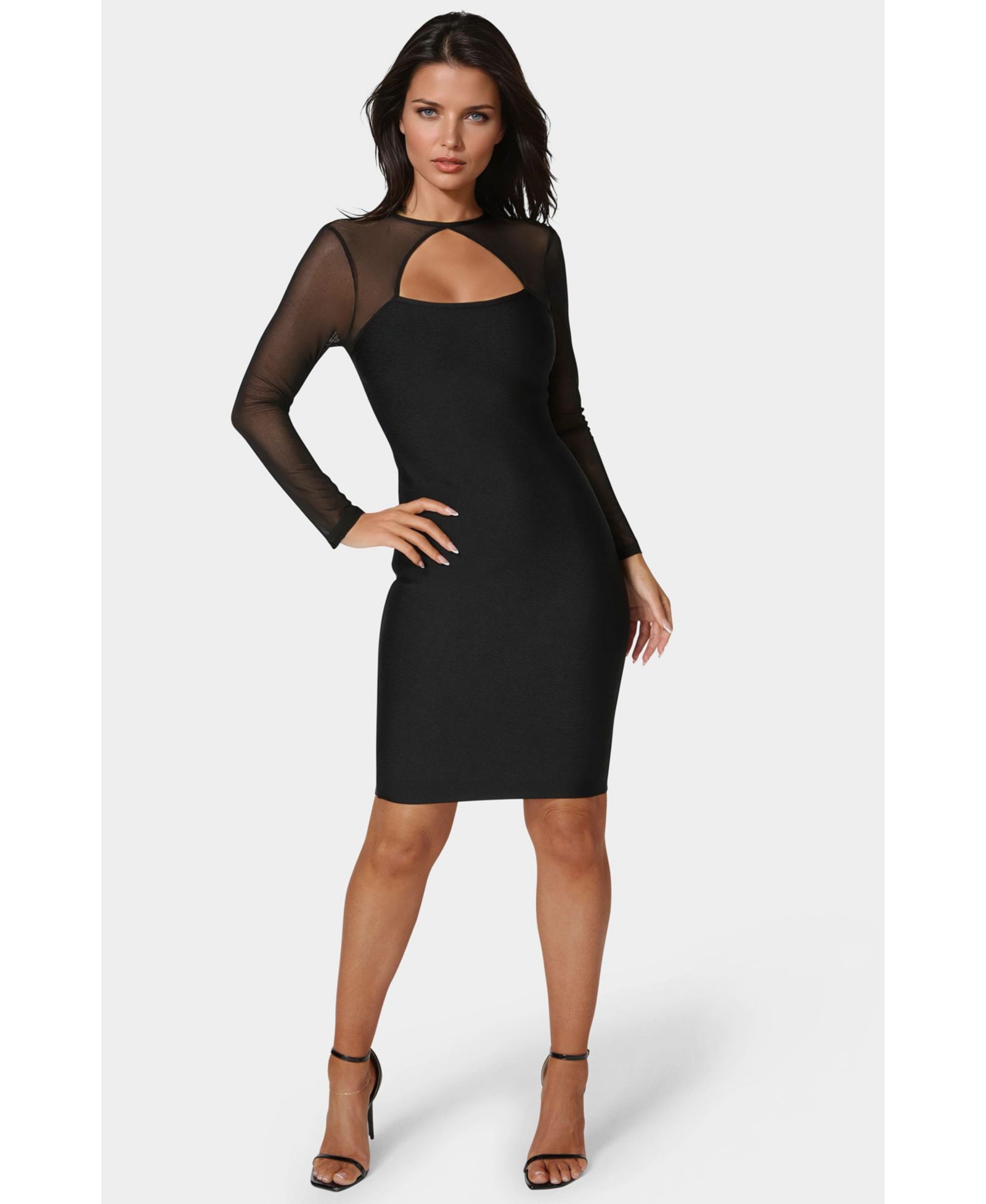 Женское платье Bebe Long Sleeve Mesh Peek a Boo Bandage