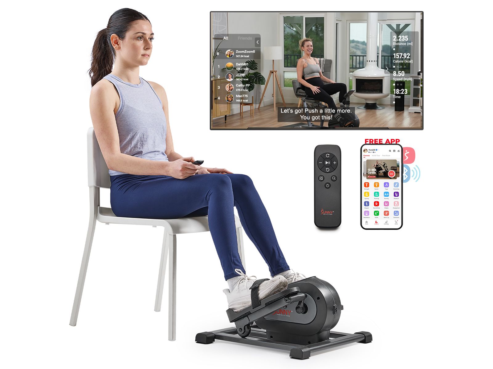 Sunny Health & Fitness Smart Motorized Mini Elliptical Trainer, Indoor Under-Desk Pedal Exerciser with Free SunnyFit App via Bluetooth