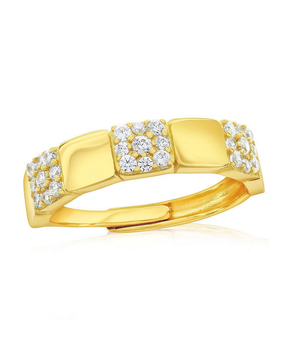 Sterling Silver, Gold Plated Square Polished & Pave CZ Half Eterniy Ring
