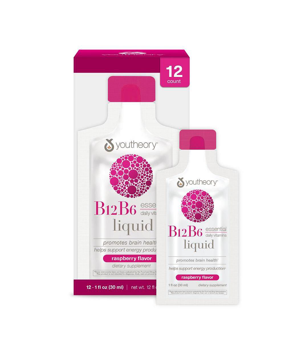 Youtheory B12 B6 Liquid Raspberry 12 пакетов 1 fl oz (30 ml) каждый