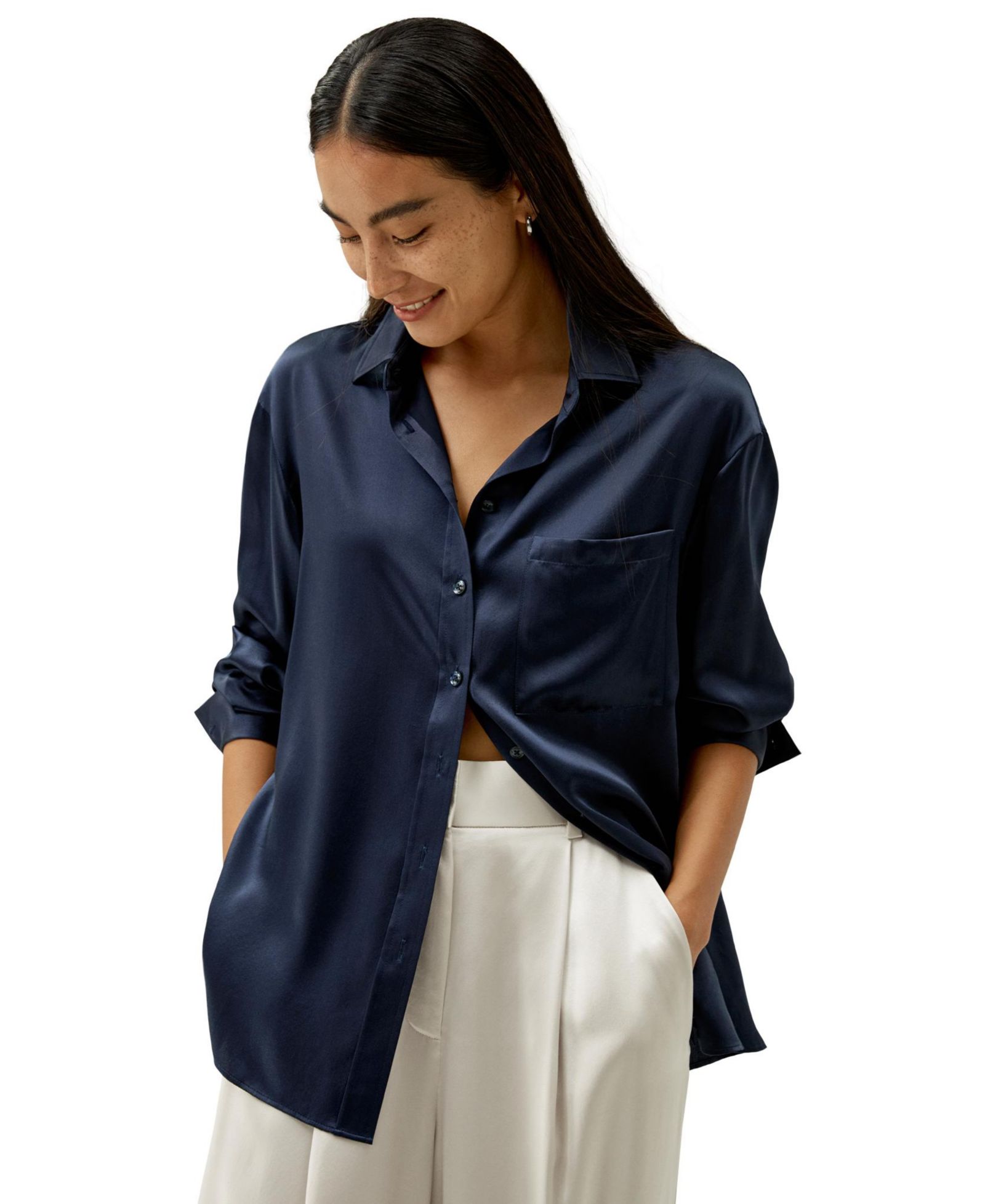 LILYSILK Women's Casual Spread Collar Silk Shirt