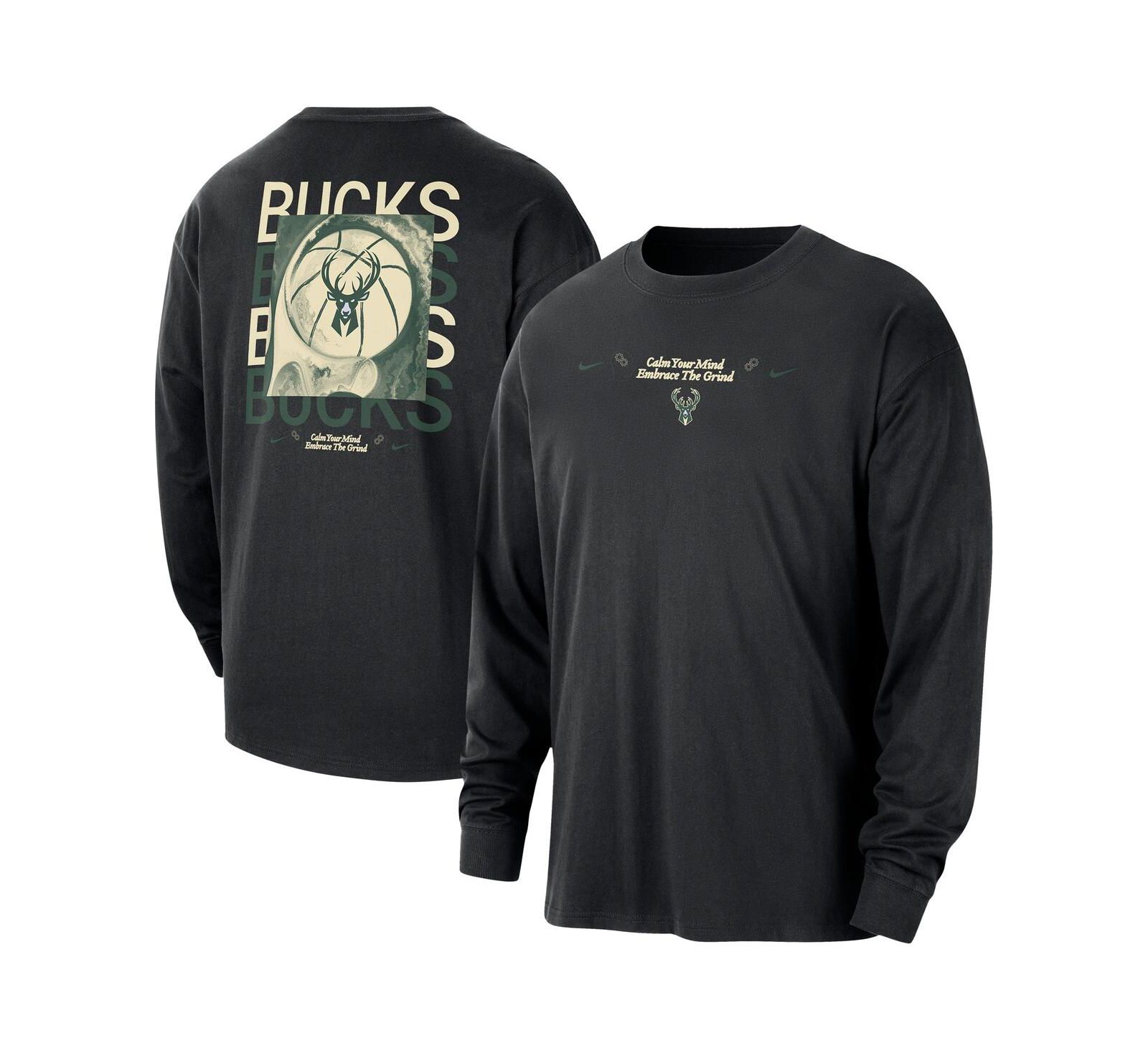 Мужская футболка Nike Milwaukee Bucks Courtside Oversized, длинный рукав, черная
