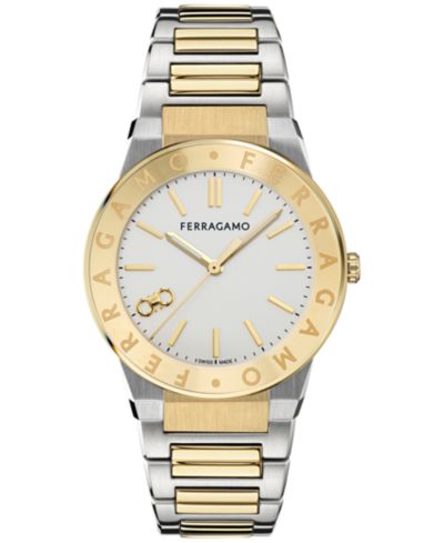Мужские наручные часы Ferragamo с логотипом из швейцарского сапфира, двухцветная нержавеющая сталь, 41 мм