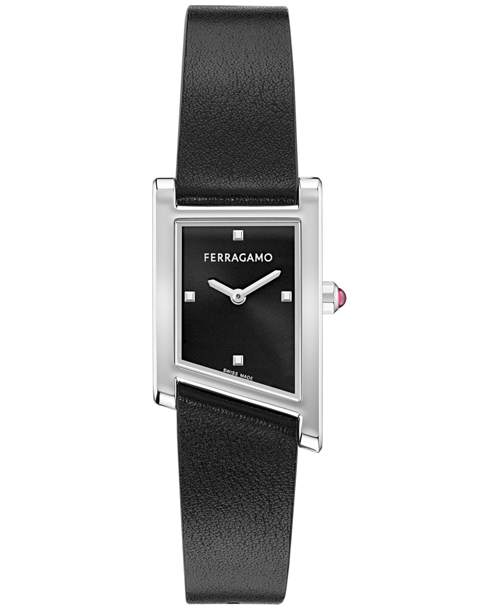 Ferragamo Women's Swiss Asymetrique Black Leather Strap Watch 22x36mm