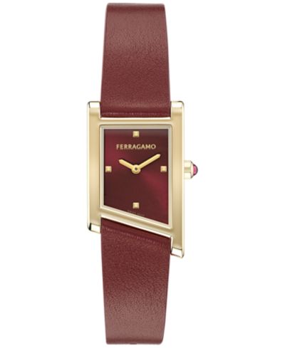 Ferragamo часы женские Swiss Asymetrique Burgundy кожаный ремешок 22x36mm