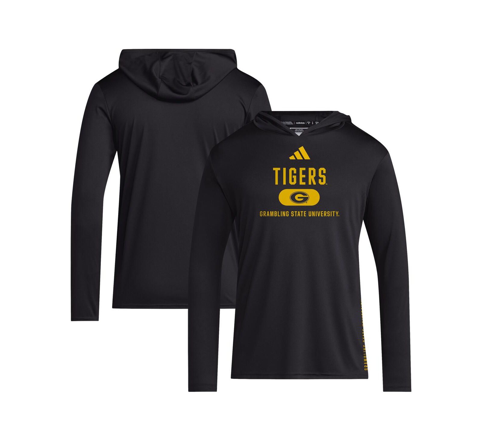 Мужская футболка Adidas Grambling Tigers 2024 Sideline с капюшоном и длинным рукавом, черная