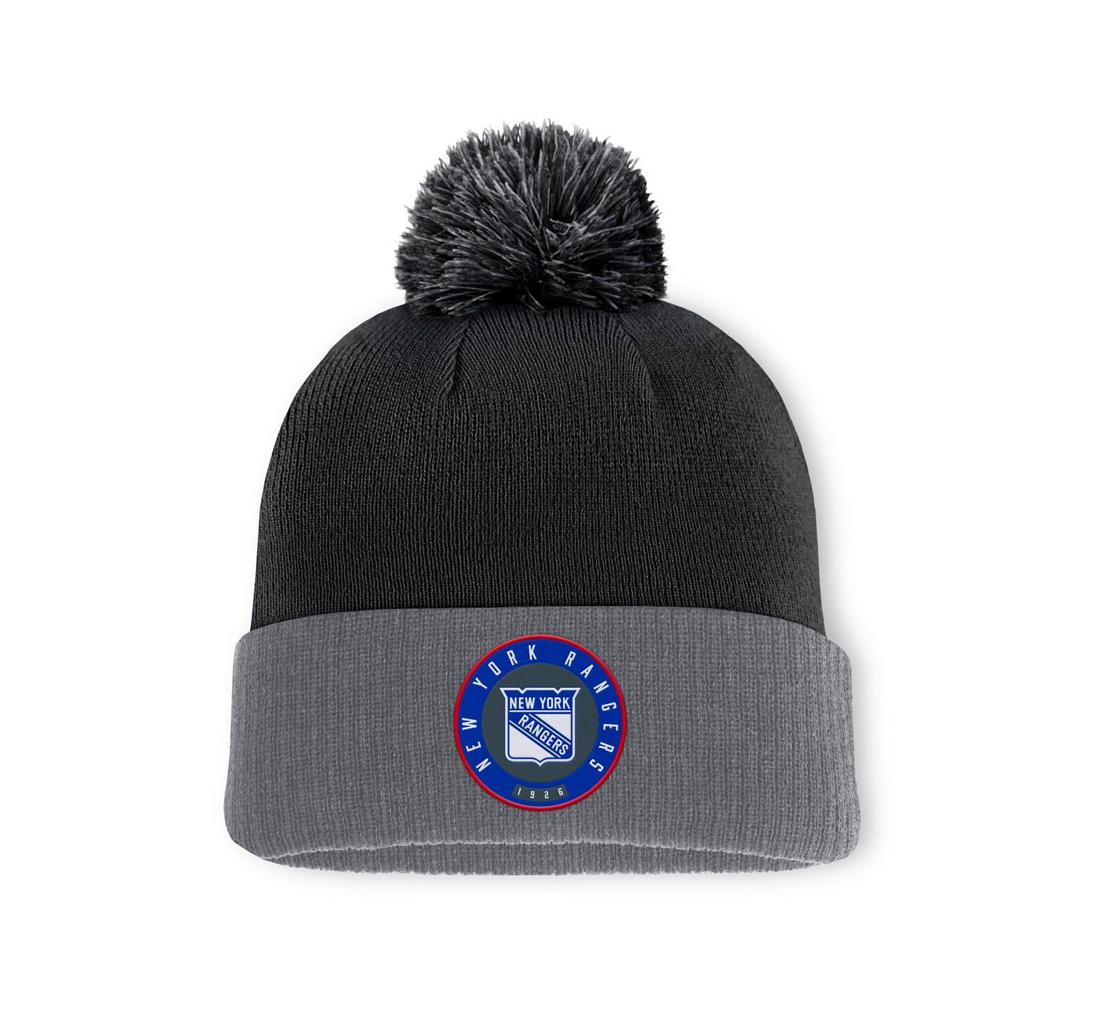 Мужская вязаная шапка Fanatics Black New York Rangers Cuffed Knit с помпоном