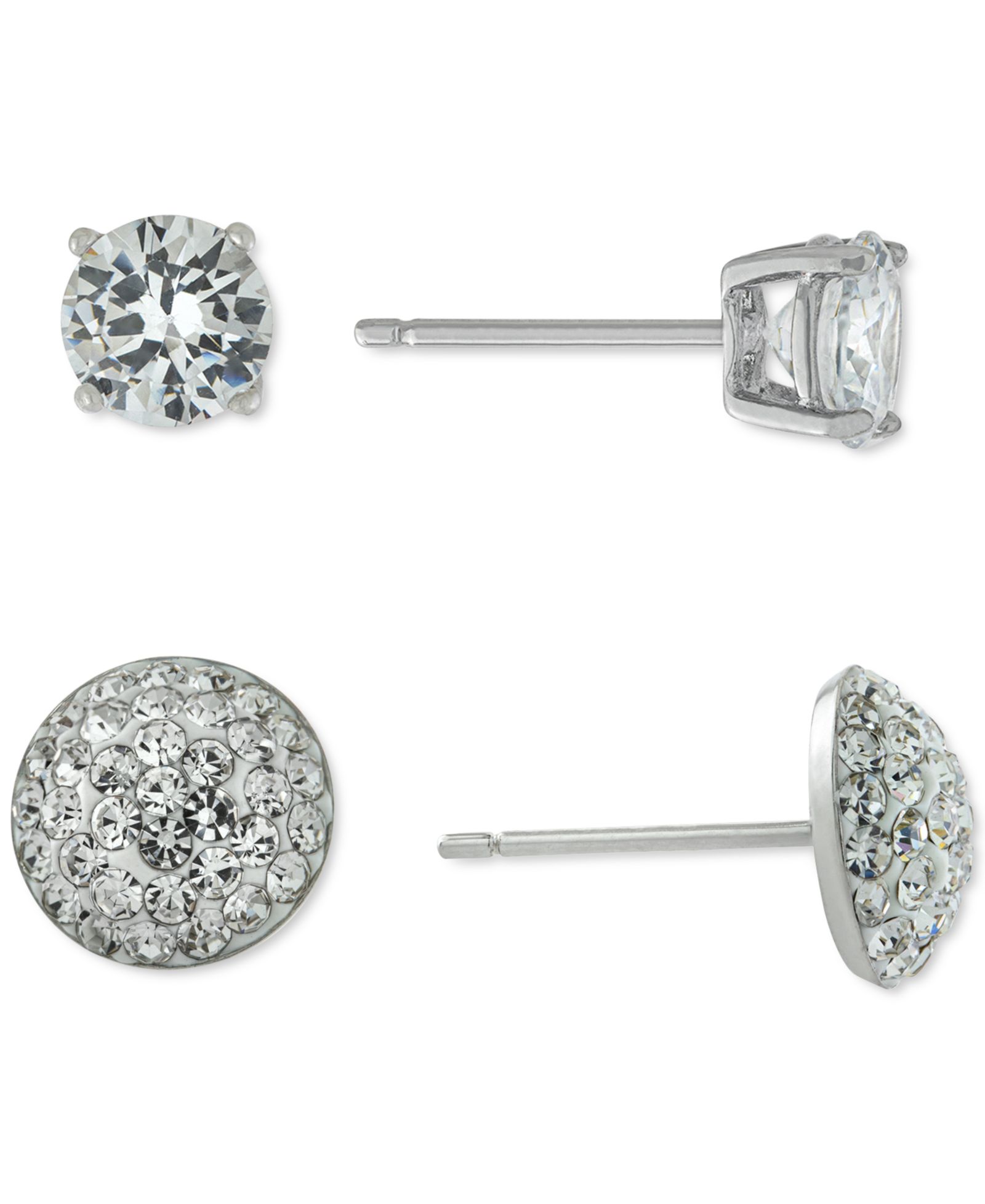 Серьги-гвоздики Cubic Zirconia Solitaire & Dome Cluster из стерлингового серебра, 2 шт.