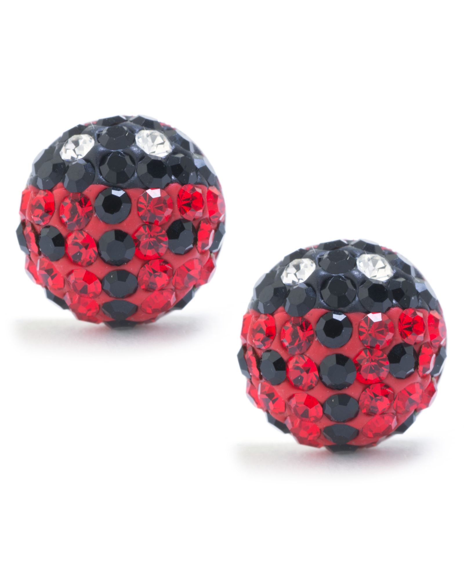 Black, Red, & White Crystal Pavé Ladybug Stud Earrings in Sterling Silver