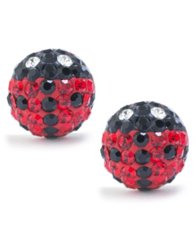 Black, Red, & White Crystal Pavé Ladybug Stud Earrings in Sterling Silver