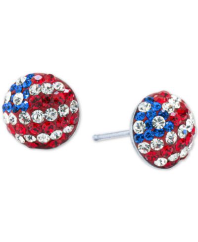 Серьги-гвоздики Macy's Red, White, & Blue Cubic Zirconia Pavé Flag Sterling Silver