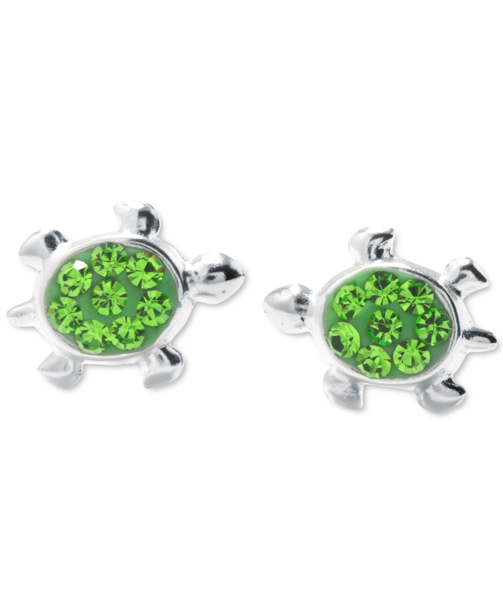 Серьги-гвоздики Macy's Green Crystal Pavé Turtle в Sterling Silver