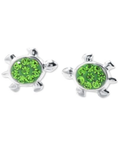 Серьги-гвоздики Macy's Green Crystal Pavé Turtle в Sterling Silver