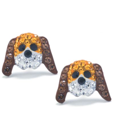Multicolor Crystal Pavé Dog Head Stud Earrings in Sterling Silver