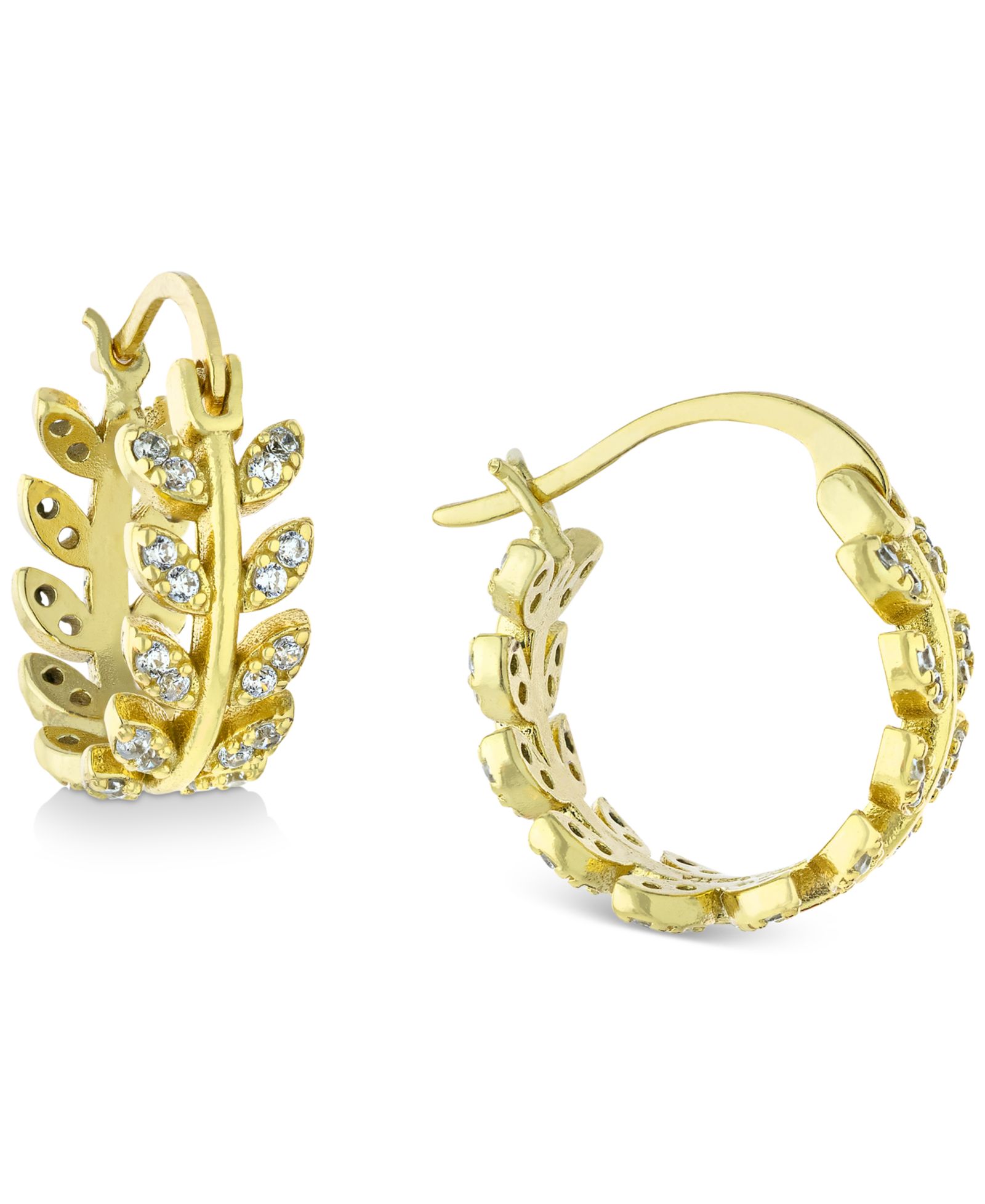 Серьги-кольцо Pavé Leaf с мелкими камнями, позолоченное серебро 18k Gold-Plated, 0.5"